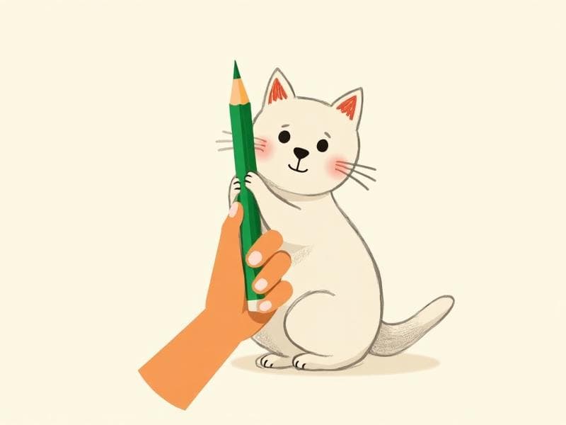 Hand drawing a cat with pencil